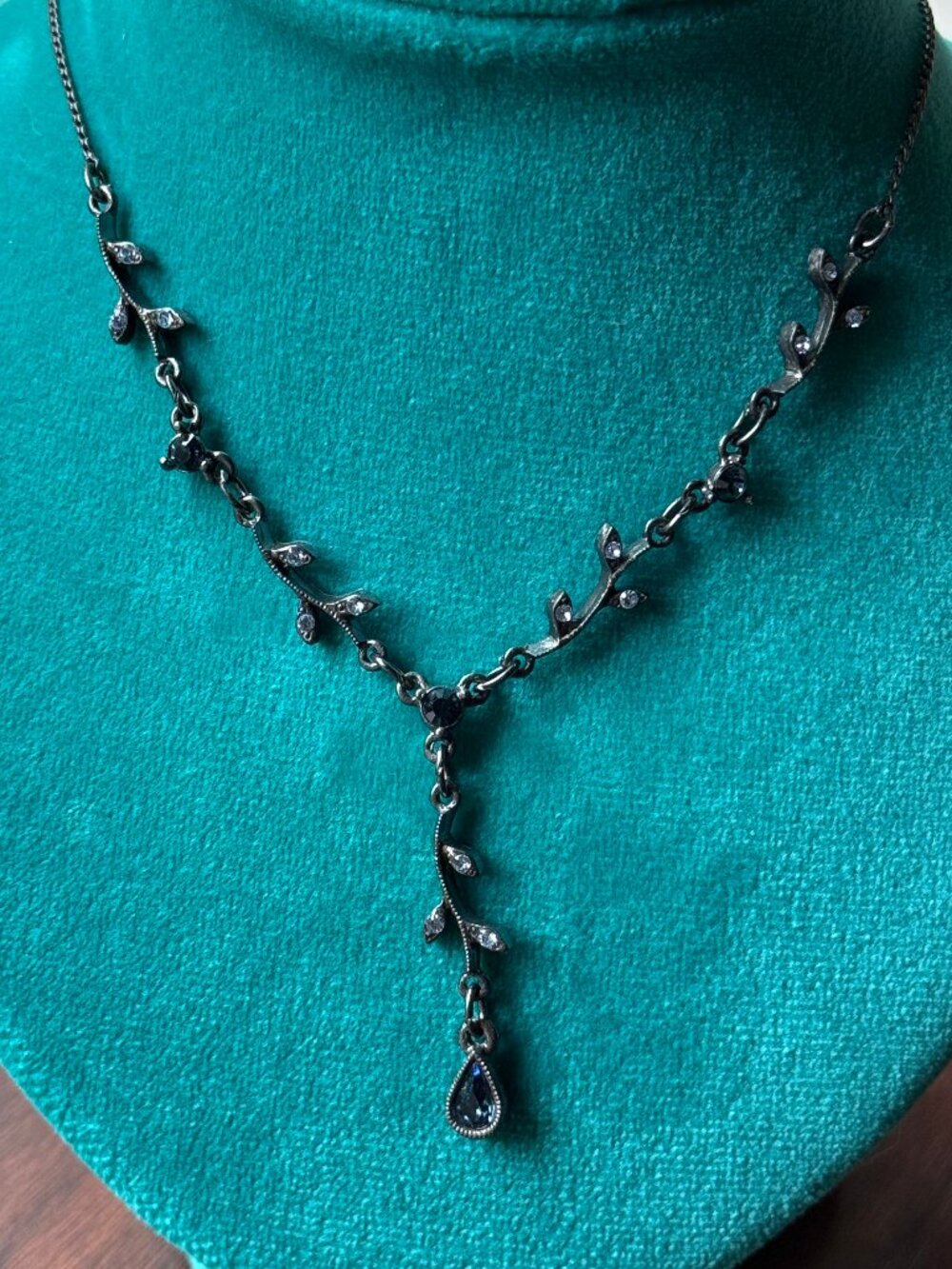 Y2K Blue Rhinestone Vine Necklace by 1928
